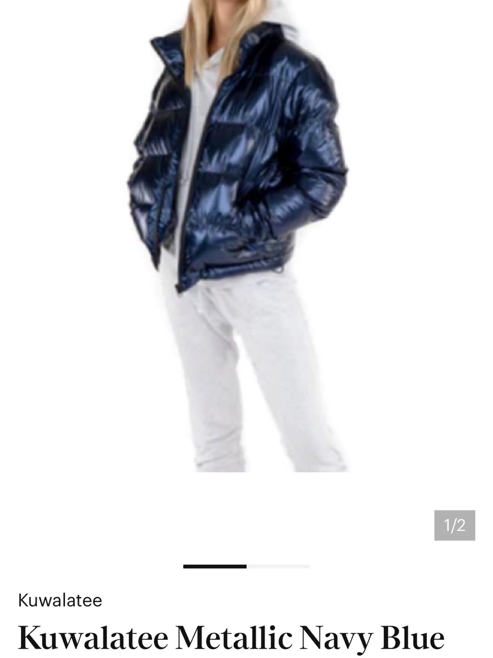 Kuwalatee Metallic Navy Blue Puffer Jacket Sz Large New